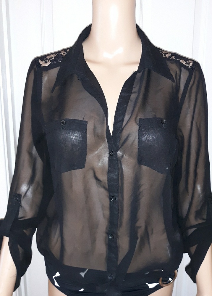 Sheer black and lace blouse
